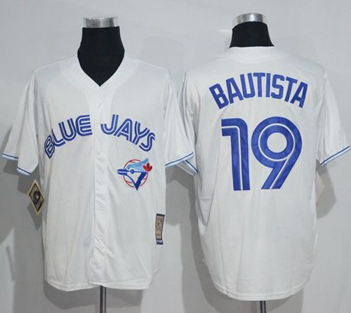 Blue Jays #19 Jose Bautista White Cooperstown Throwback Stitched MLB Jersey - Click Image to Close